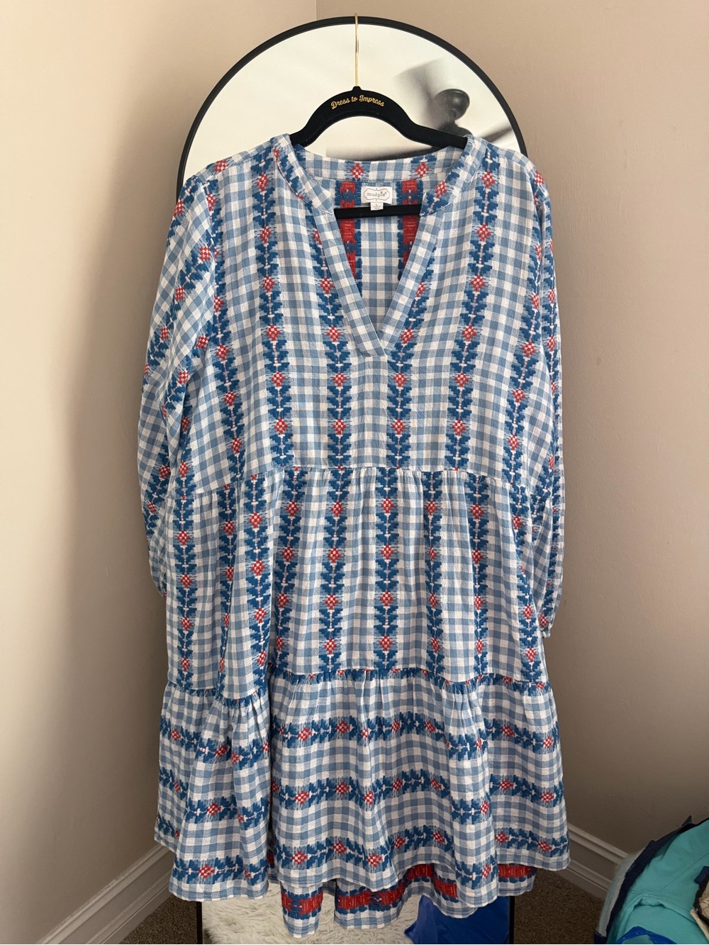 Mud Pie Blue and White Gingham Eliza Yarn Dye Dress - Picture 2 of 11